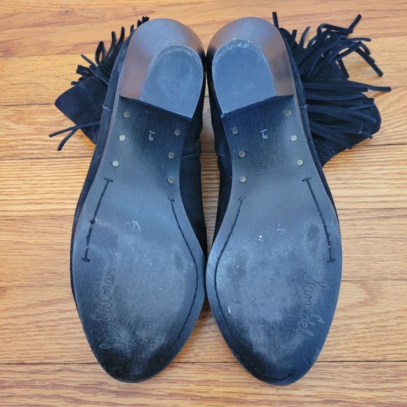Sam Edelman 9M Black Leather‎ Ankle Boots Booties LOUIE Fringe Western - Picture 4 of 9